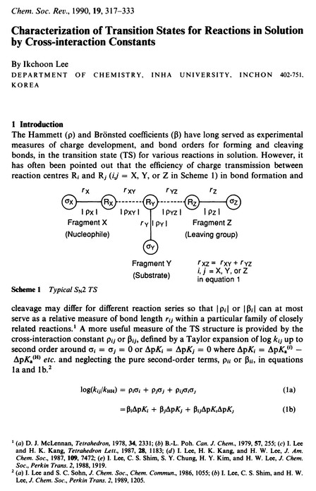 이익춘 교수 논문(Characterization of Transition States of Reactions in Solution by Cross-interaction Constants).jpg 이미지입니다.
