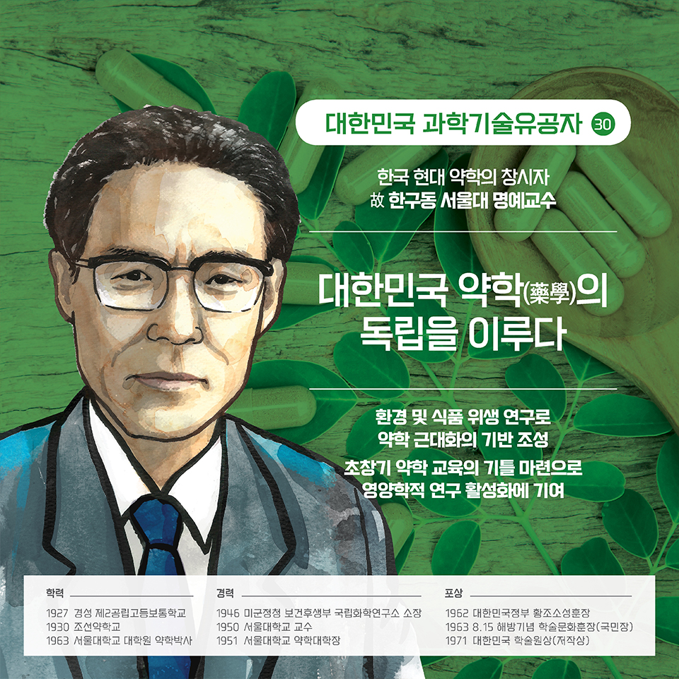 환경 및 식품 위생 연구로 약학 근대화의 기반 조성 초창기 약학 교육의 기틀 마련…영양학적 연구 활성화 기여